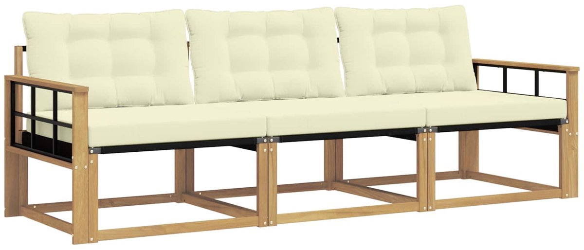 vidaXL Buiten - bank - set - 3 - st - Wit - en - crèmekleurig Wit en crèmekleurig