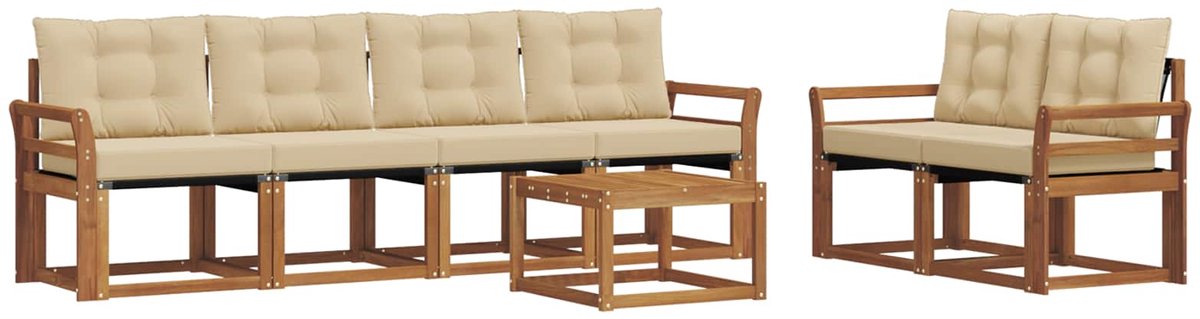 vidaXL Buiten - bank - set - 7 - st - 6-zits - Natuurlijk - en - Beige Natuurlijk en Beige