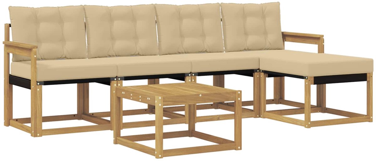 vidaXL Buiten - bank - set - 6 - st - 5-zits - Wit - en - Beige Wit en Beige