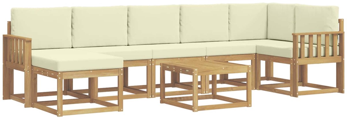 vidaXL Buiten - bank - set - 8 - st - 7-zits - Wit - en - crèmekleurig - Polyester Wit en crèmekleurig