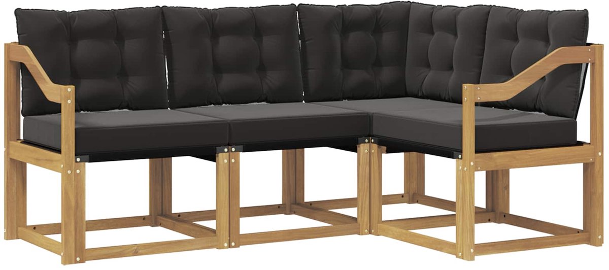 vidaXL Buiten - bank - set - 4 - st - 4-zits - Wit - en - zwart Wit en zwart