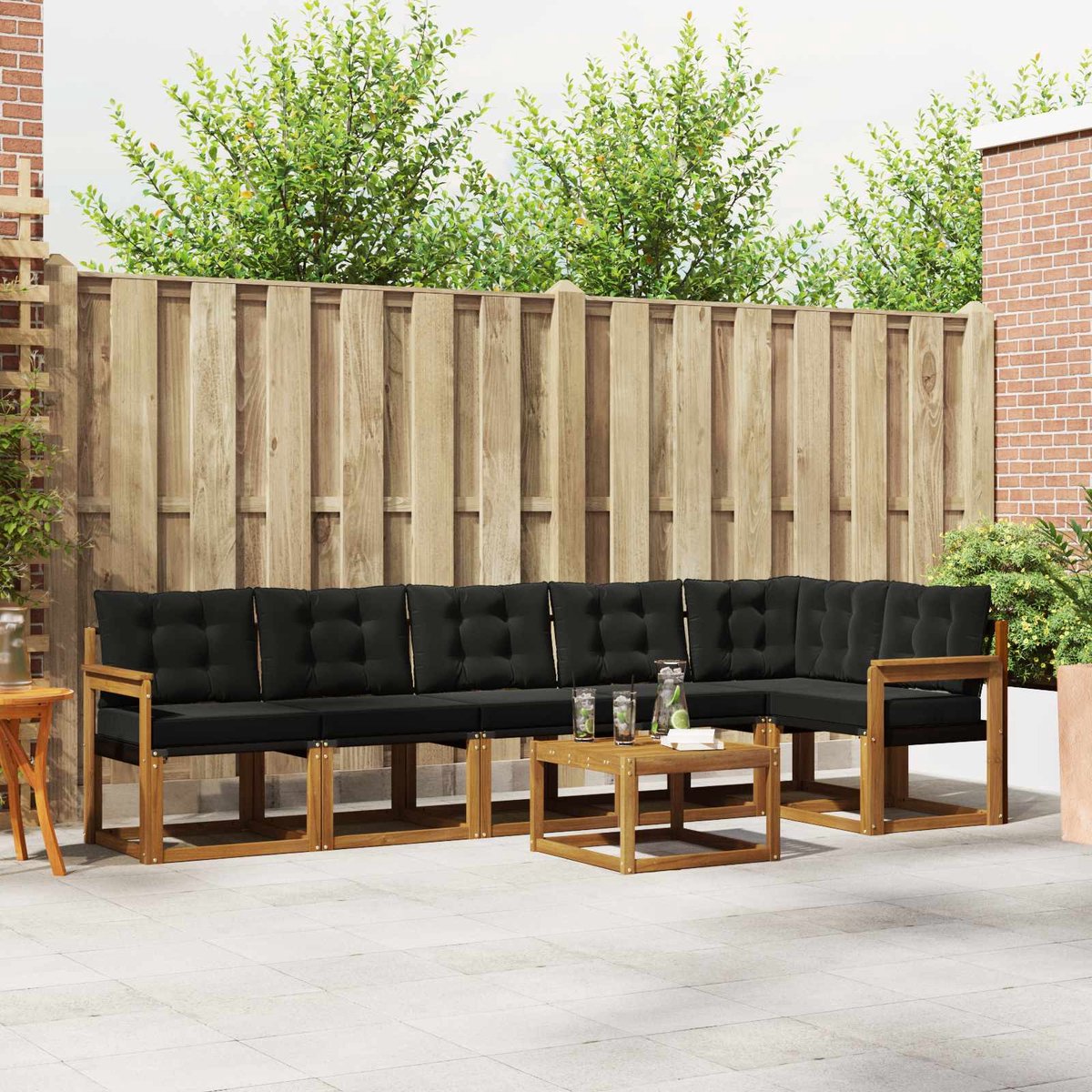 vidaXL Buiten - bank - set - 7 - st - Natuurlijk - en - zwart Naturel en Zwart