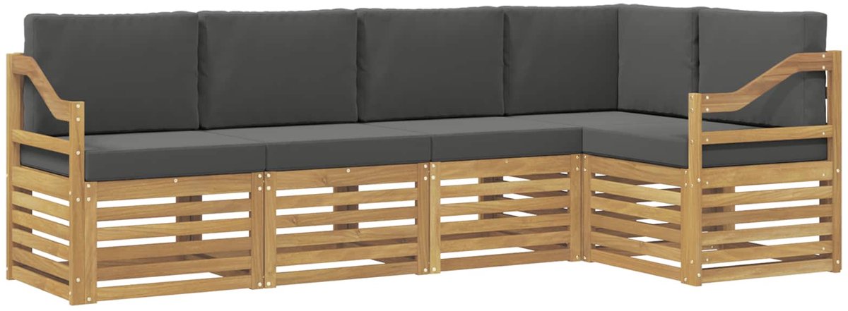 vidaXL Buiten - bank - set - 5 - st - 5-zits - Wit - en - antracietkleurig - Polyester Wit en antracietkleurig