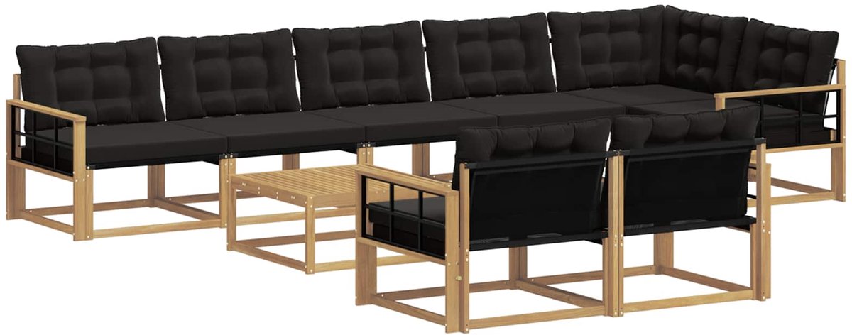 vidaXL Buiten - bank - set - 9 - st - 8-zits - Wit - en - zwart Wit en zwart