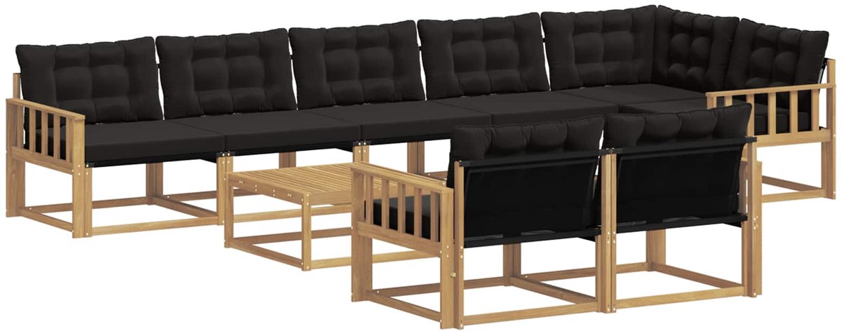 vidaXL Buiten - bank - set - 9 - st - 8-zits - Wit - en - zwart Wit en zwart