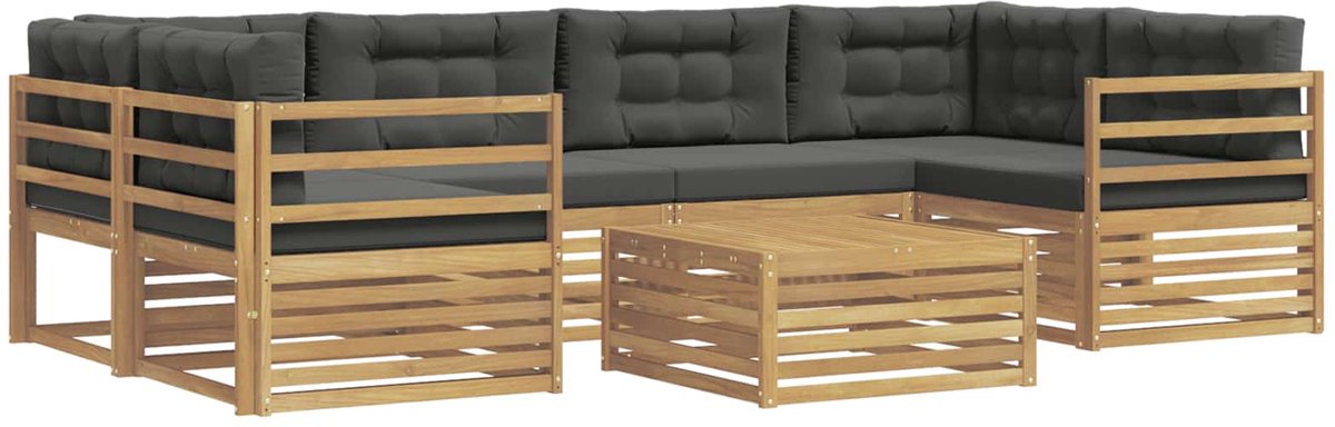 vidaXL Buiten - bank - set - 7 - st - 6-zits - Wit - en - antracietkleurig - Polyester Wit en antracietkleurig