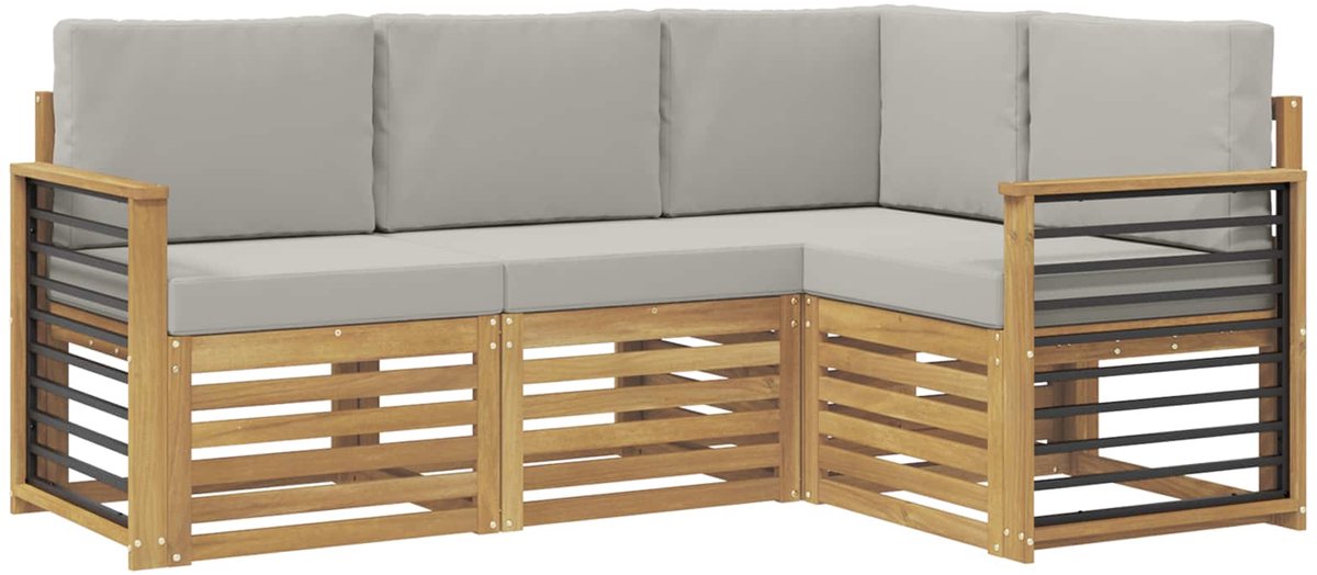 vidaXL Buiten - bank - set - 4 - st - 4-zits - Wit - en - Lichtgrijs - Polyester Wit en Lichtgrijs