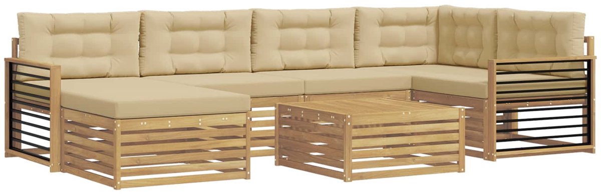 vidaXL Buiten - bank - set - 7 - st - 6-zits - Wit - en - Beige Wit en Beige