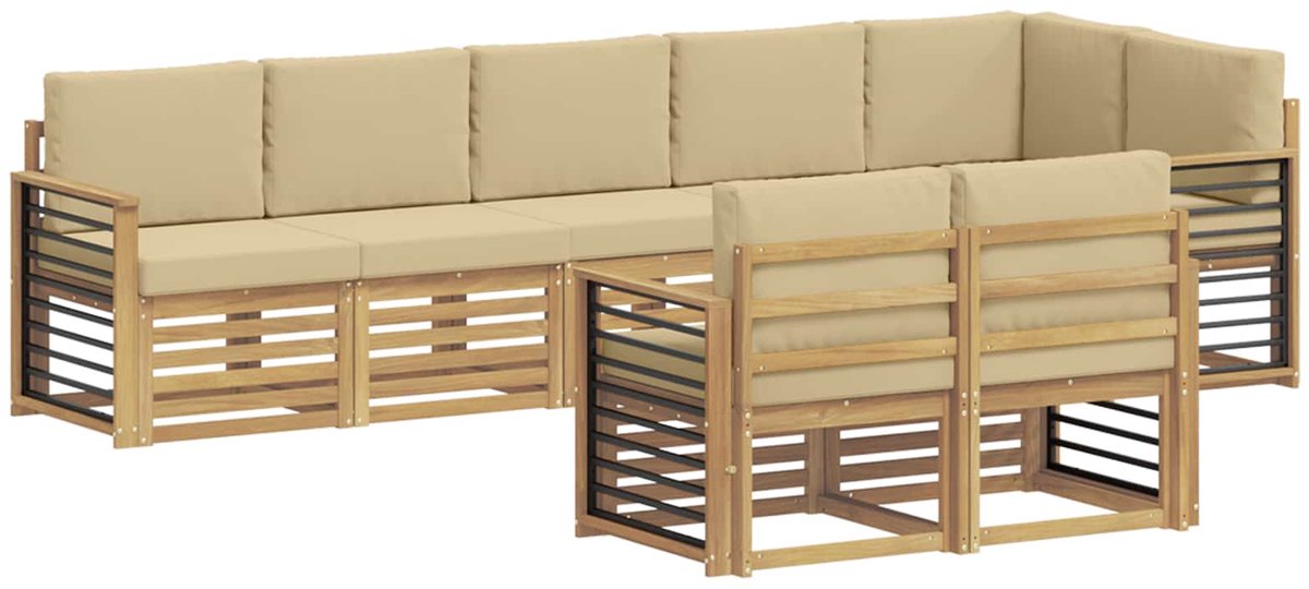 vidaXL Buiten - bank - set - 8 - st - 8-zits - Wit - en - Beige - Polyester Wit en Beige