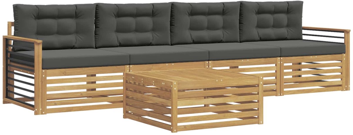 vidaXL Buiten - bank - set - 5 - st - 4-zits - Wit - en - antracietkleurig Wit en antracietkleurig