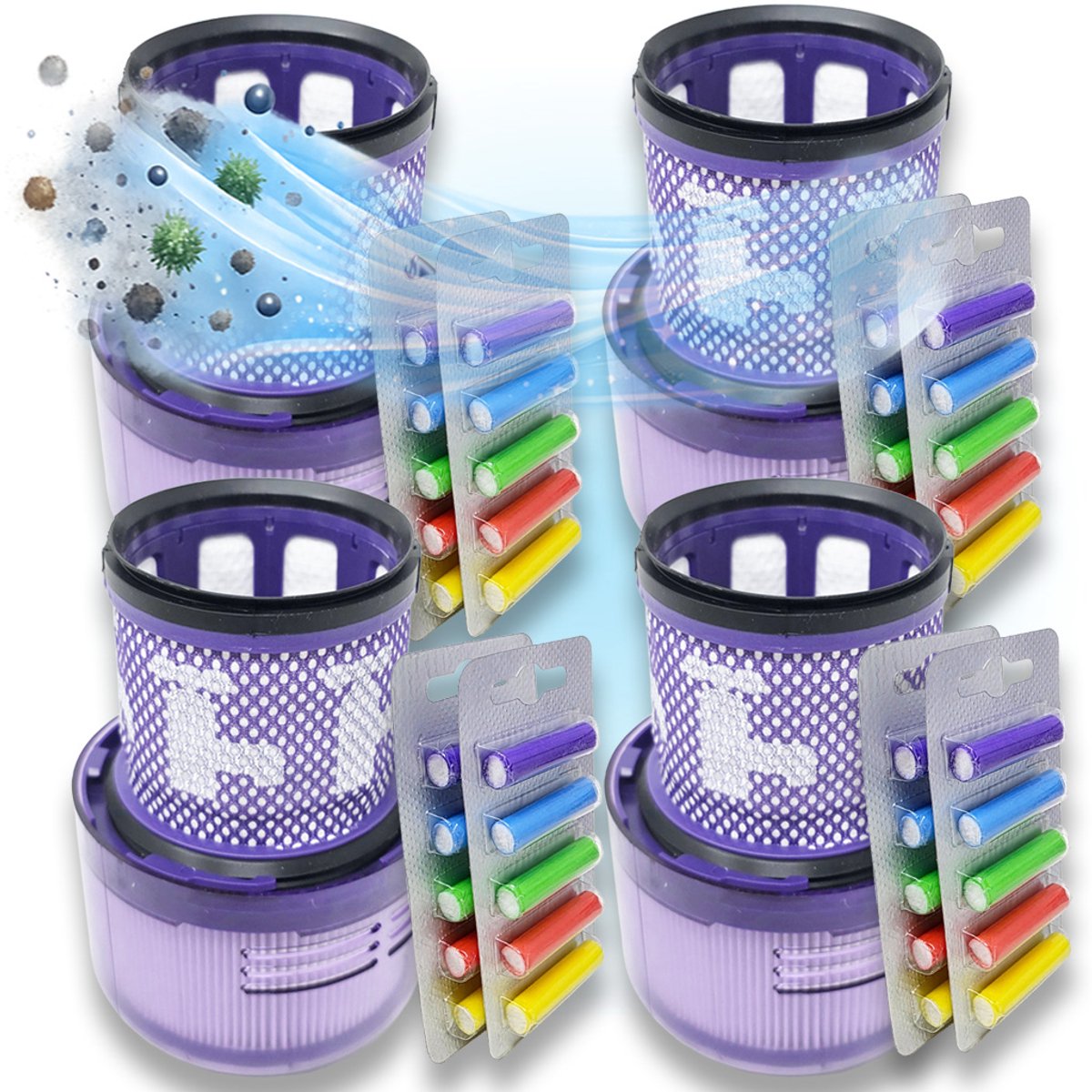 4 Stuks wasbare filters geschikt voor Dyson v11 v15 - SV14 SV15 SV17 SV22 SV28 SV47 +40x geurstaafjes vervangt: #970013-02 #97001302