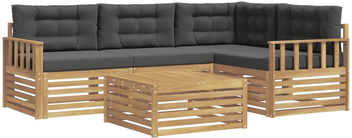vidaXL Buiten - bank - set - 5 - st - 4-zits - Wit - en - antracietkleurig - Polyester Wit en antracietkleurig