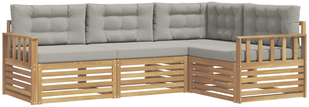 vidaXL Buiten - bank - set - 4 - st - 4-zits - Wit - en - Lichtgrijs - Polyester Wit en Lichtgrijs