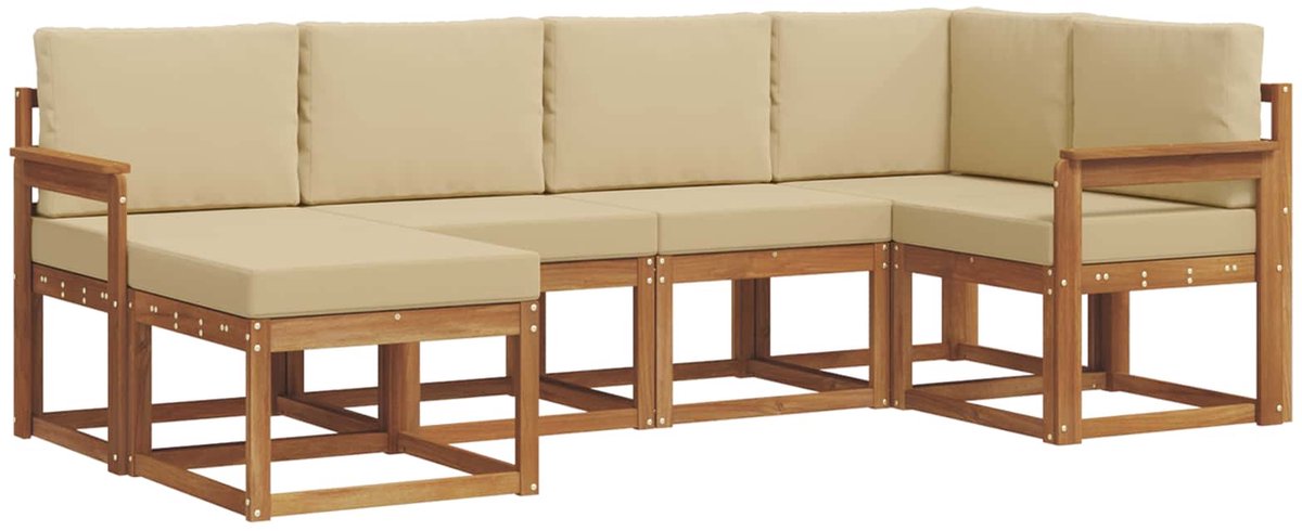 vidaXL Buiten - bank - set - 6 - st - 6-zits - Natuurlijk - en - Beige Natuurlijk en Beige