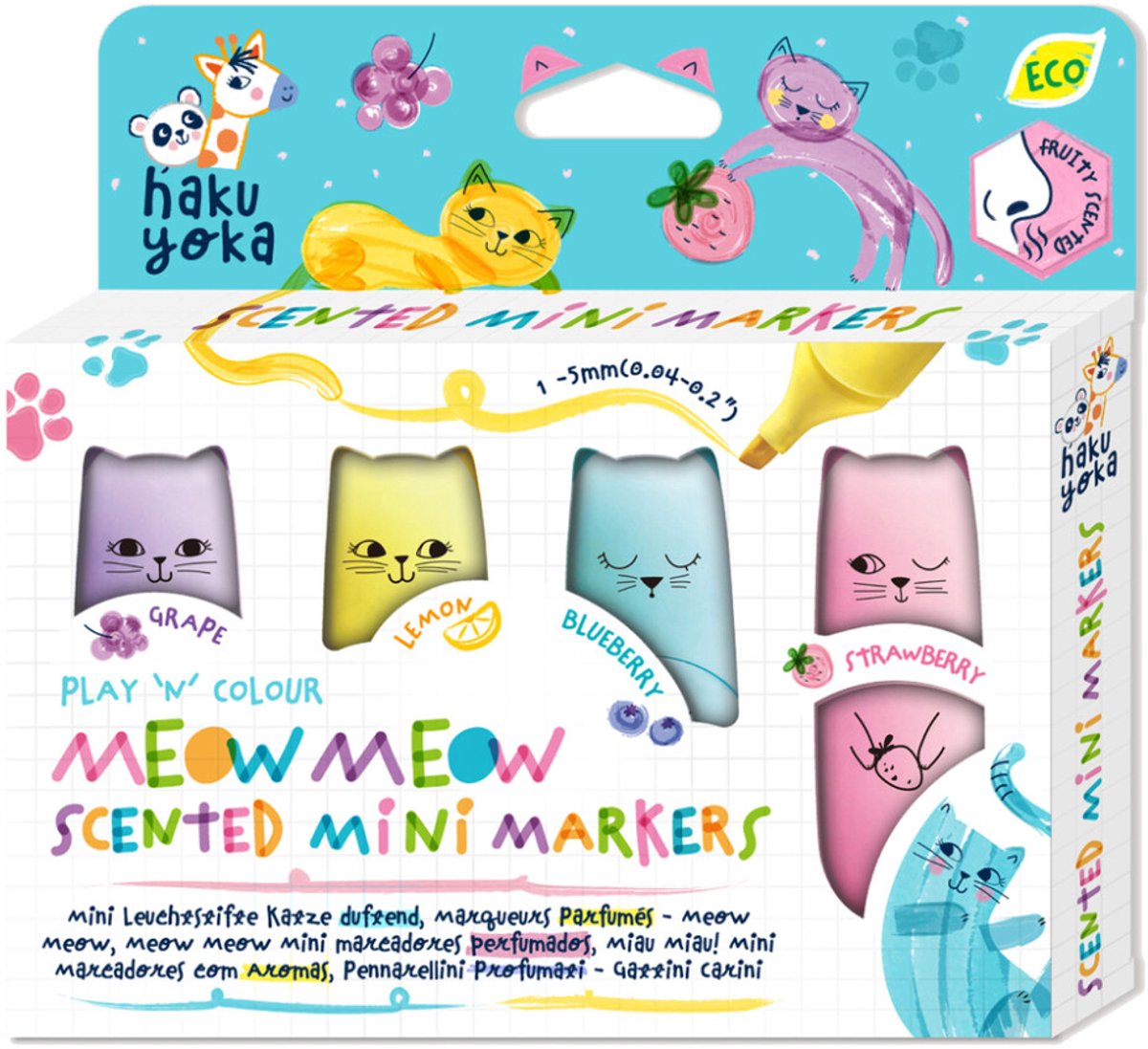 Haku Yoka viltstiften set - Mini Markers Meow Meow multicolor.