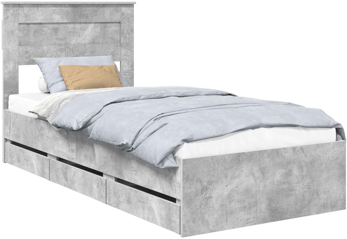 vidaXL Bedframe - met - lade - Beton - Grijs - 90 - x - 190 - cm - Ingenieurshout Concrete Grey