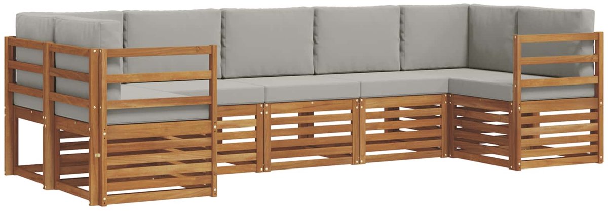 vidaXL Buiten - bank - set - 7 - st - 7-zits - Naturel - en - lichtgrijs Naturel en lichtgrijs