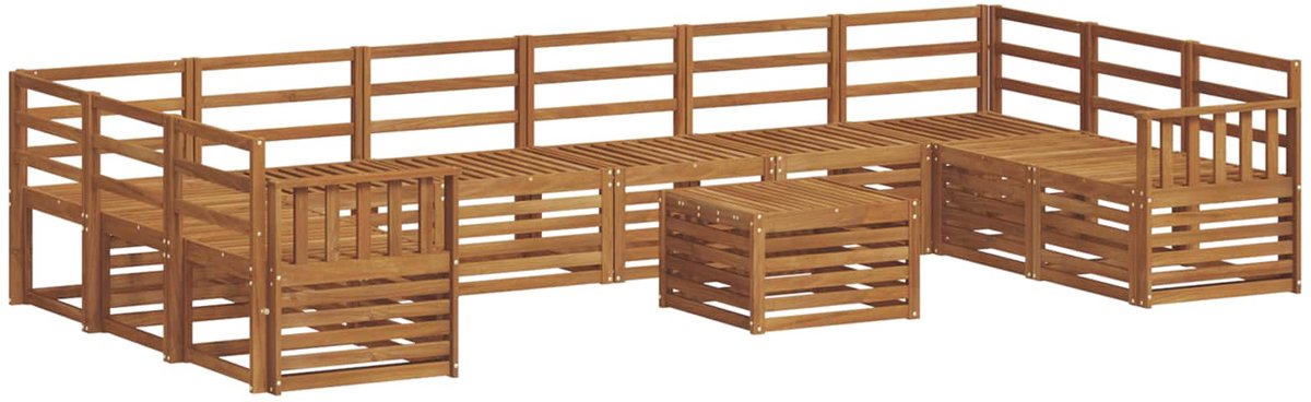 vidaXL Buiten - bank - set - 11 - st - 10-zits - Naturel - Massief - Acacia - Hout