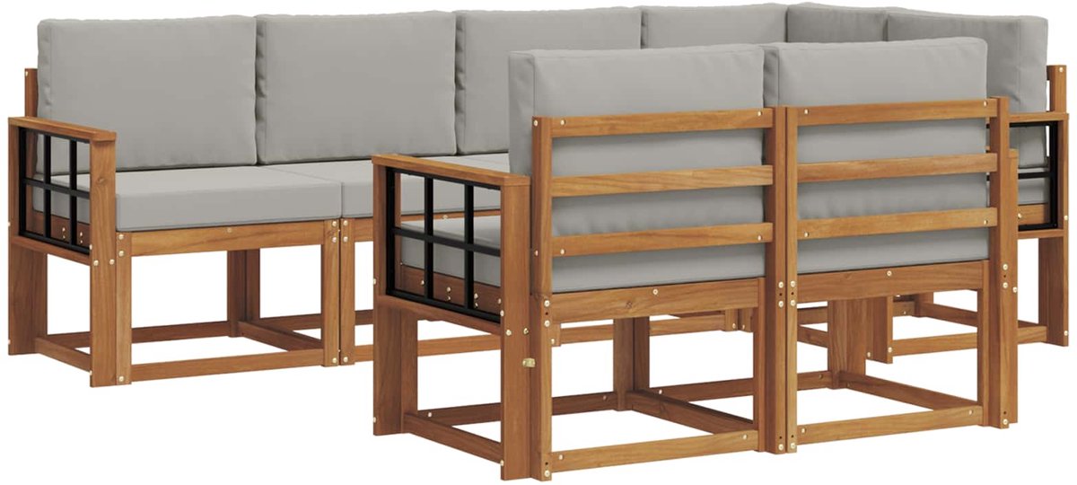vidaXL Buiten - bank - set - 7 - st - 7-zits - Naturel - en - lichtgrijs Naturel en lichtgrijs