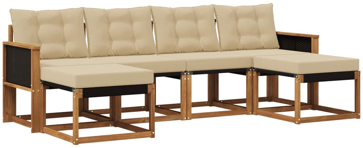 vidaXL Buiten - bank - set - 6 - st - 6-zits - Natuurlijk - en - Beige Natuurlijk en Beige