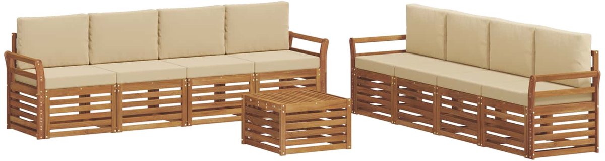 vidaXL Buiten - bank - set - 9 - st - 8-zits - Natuurlijk - en - Beige Natuurlijk en Beige