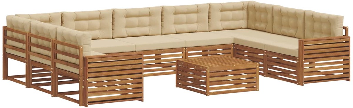vidaXL Buiten - bank - set - 10 - st - 9-zits - Natuurlijk - en - Beige Natuurlijk en Beige