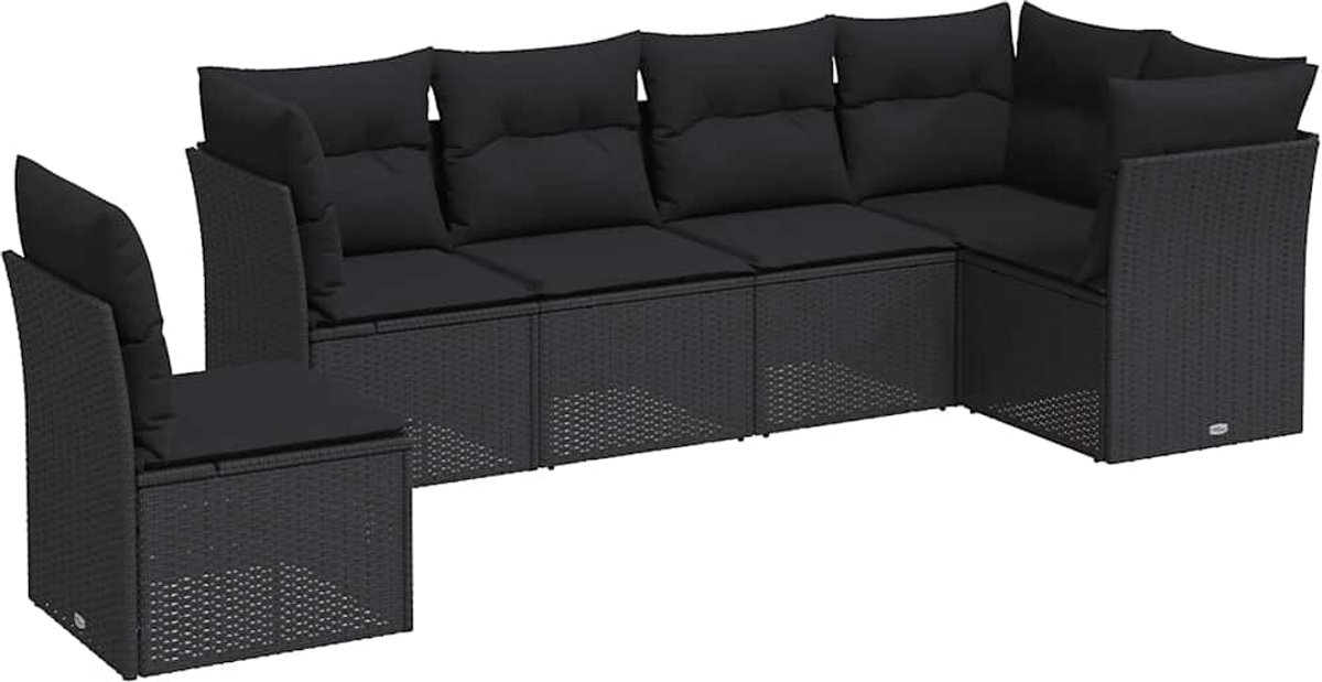 vidaXL 6-delige - Loungeset - met - kussens - poly - rattan - zwart