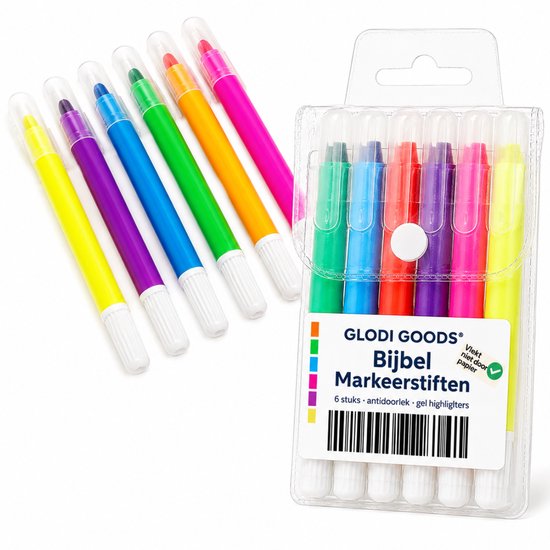 GLODI GOODS® Bijbel markeerstiften markers 6 stuks – antidoorlek gel highlighters – bijbelstudie