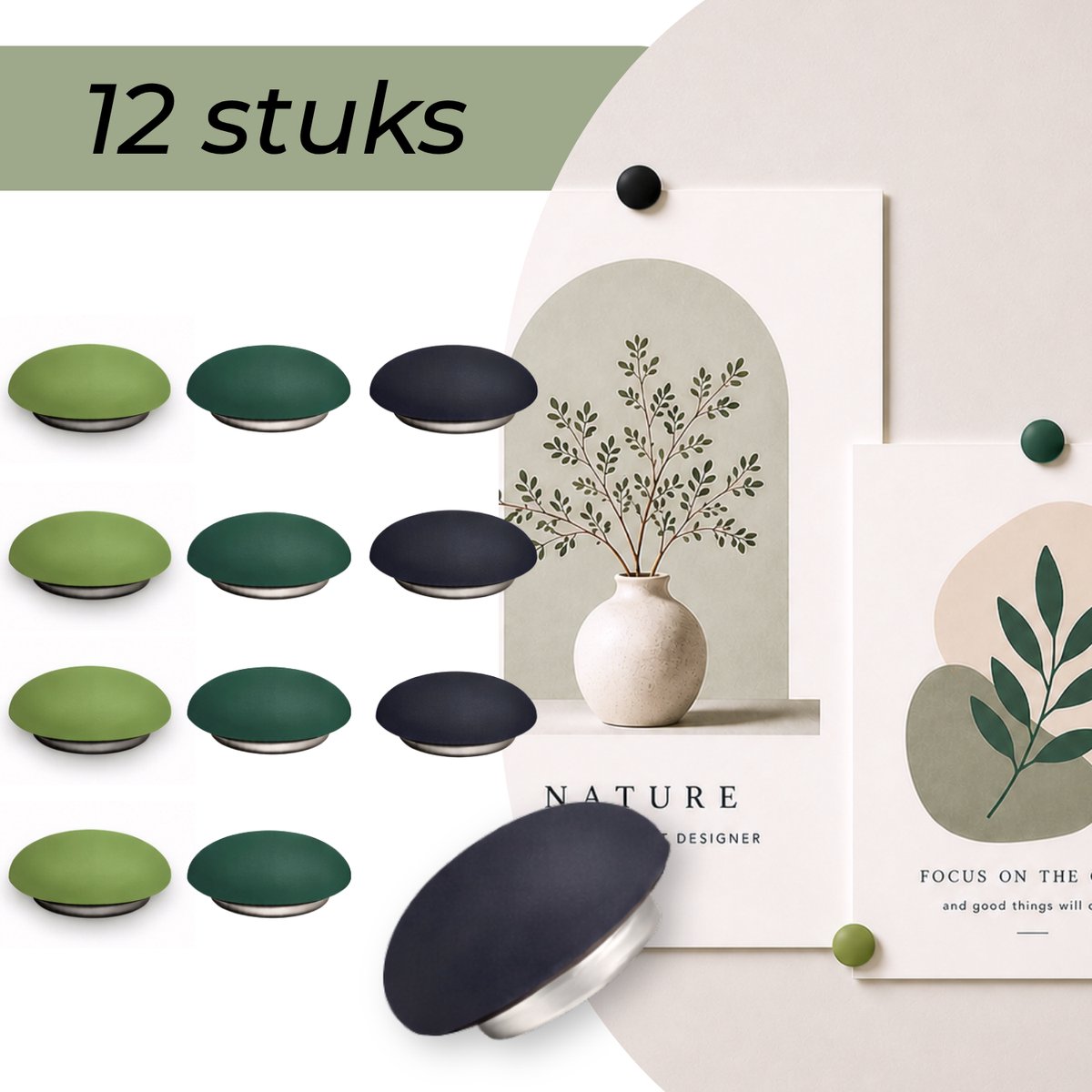Hoya living - Koelkastmagneten - Mix Groen - 12 stuks - Whiteboard magneten - Ronde sterke magneten - Kleine magneetjes - Magneten koelkast