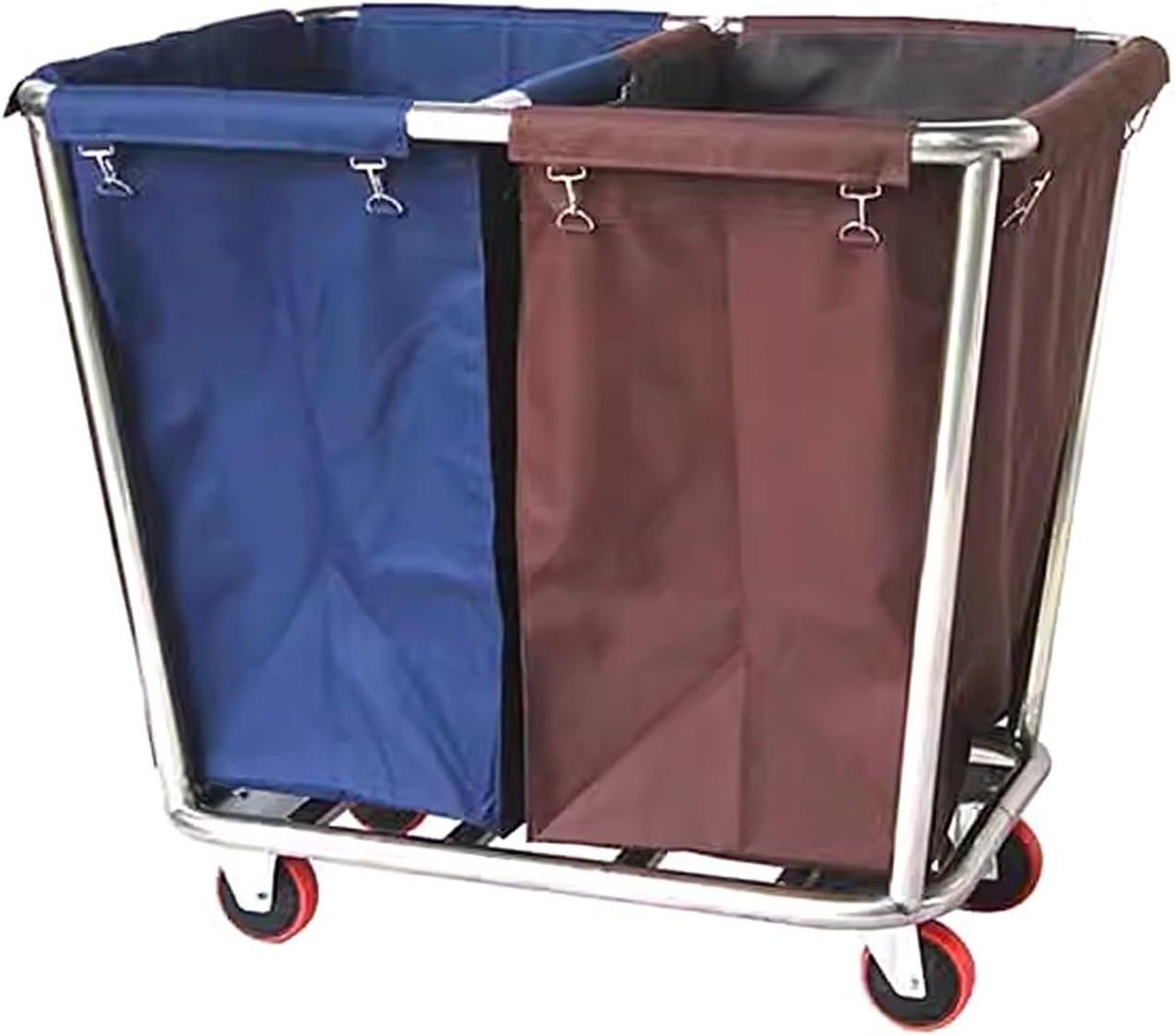 Wasmand met 2 compartimenten - Reinigingswagen Waswagen - Wasgoed Sorteren - Zwaar roestvrij staal - 100 kg draagvermogen