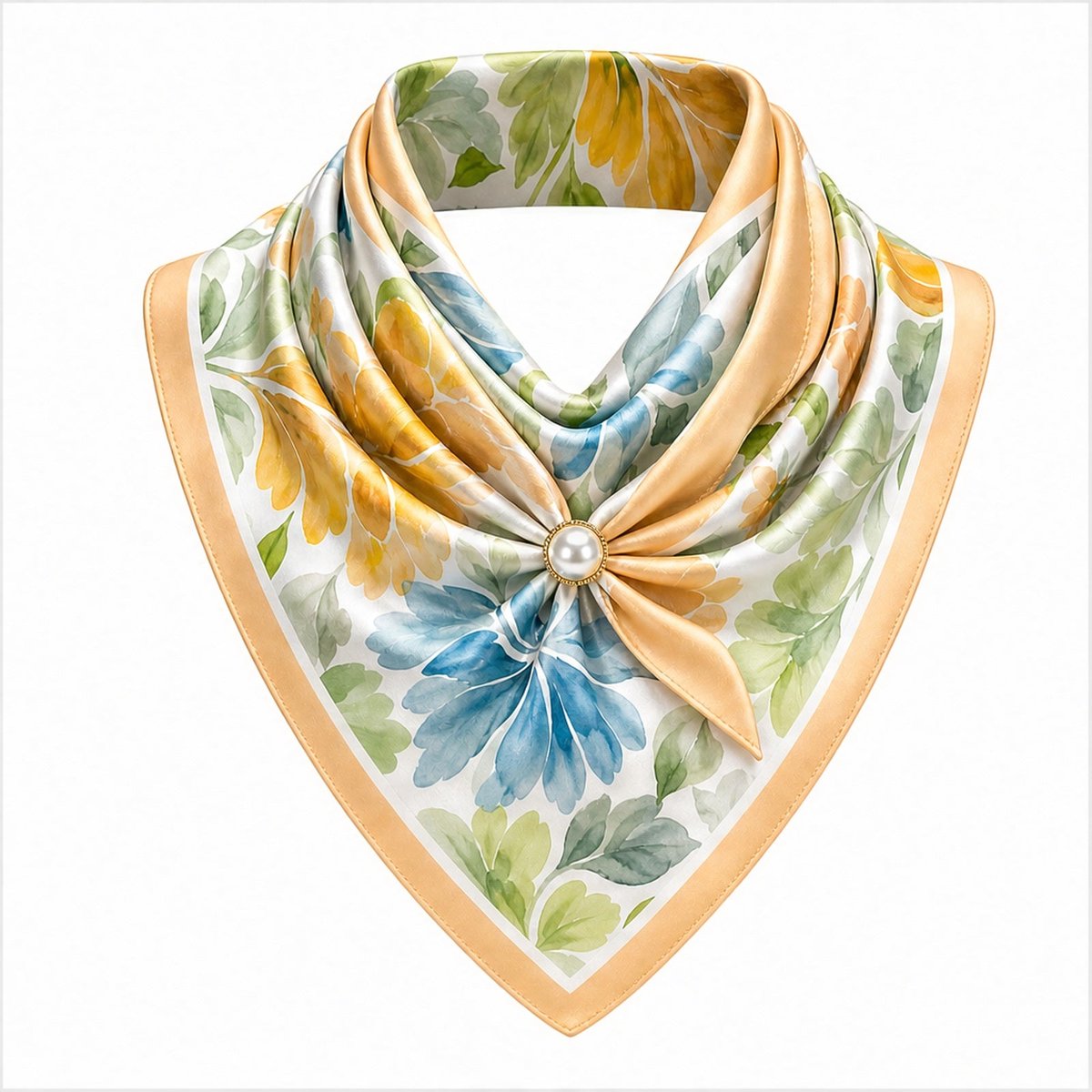HS Parelsjaal Groot - Okergeel Turquoise Bloemenprint