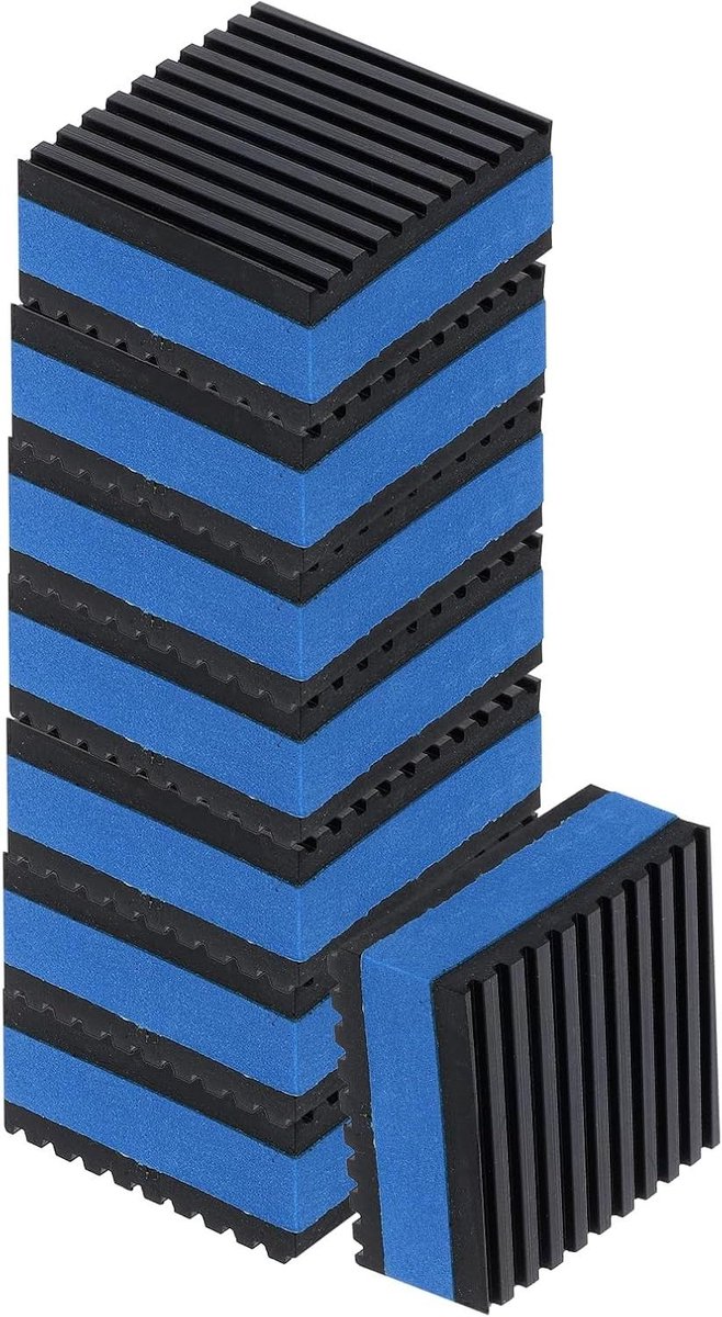 Anti-vibratiepads - Trillingsdempers Wasmachine - Apparaten Stabiliseren - Geribbeld Antislip Design - 51 x 51 x 22 mm - Zwart/Blauw