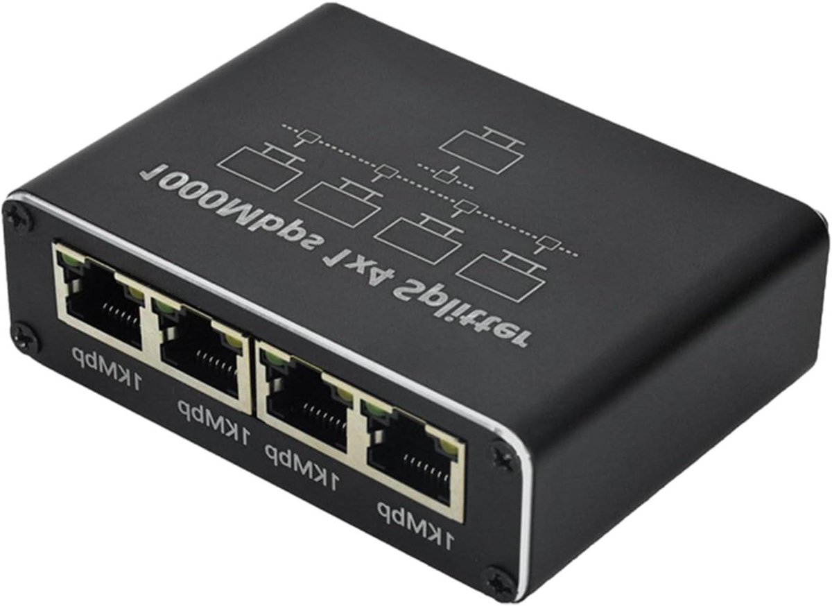 Ethernet Kabel Splitter - Netwerk Verdeler RJ45 - Internet Delen - 1 naar 4 Poorten - 1000 Mbps - Zilver