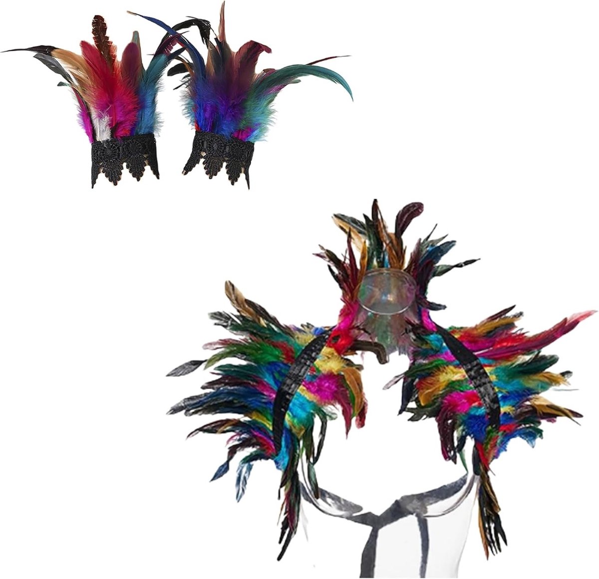 Sierlijke Veren Ketting en Armband met Schouderband voor Halloween Kostuum en Cosplay Feestjes