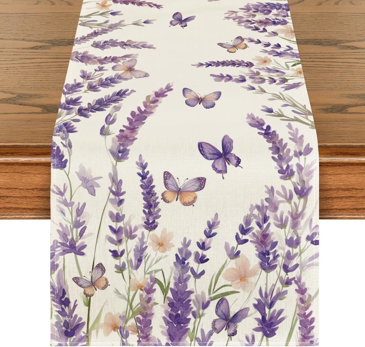 JeiibrZui Lila Bloemen Lavendel Vlinder Lente Tafelloper - 33x183 Cm - 1 Stuk Decoratie - Paars Voor Keuken Eetkamer Feest