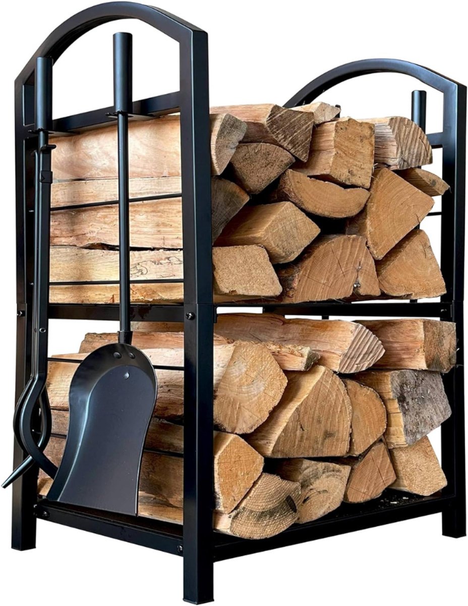 MRKK® Haardhoutopslag - Brandhout Rek voor Binnen en Buiten - Haardhout Mand - Staal - Zwart