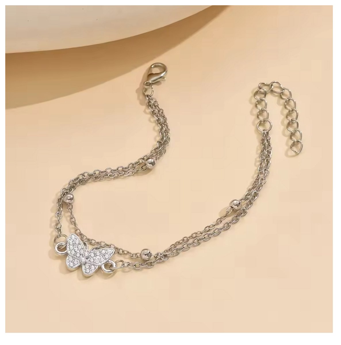 Finnacle - 2x Enkelketting - Vlinder - Zilverkleurig - 26 cm - Extra verlengkettinkje - Enkelbandje - Enkelsieraad