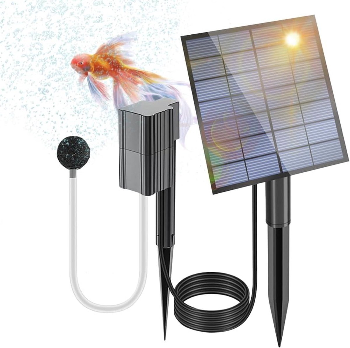 Zonne-energie Aangedreven Vijver Luchtpomp met 1 Luchtbelsteen voor Tuinvijvers en Hydroponics - 2.5W, 0.6 L/min Doorstroom, Draagbaar en Efficiënt