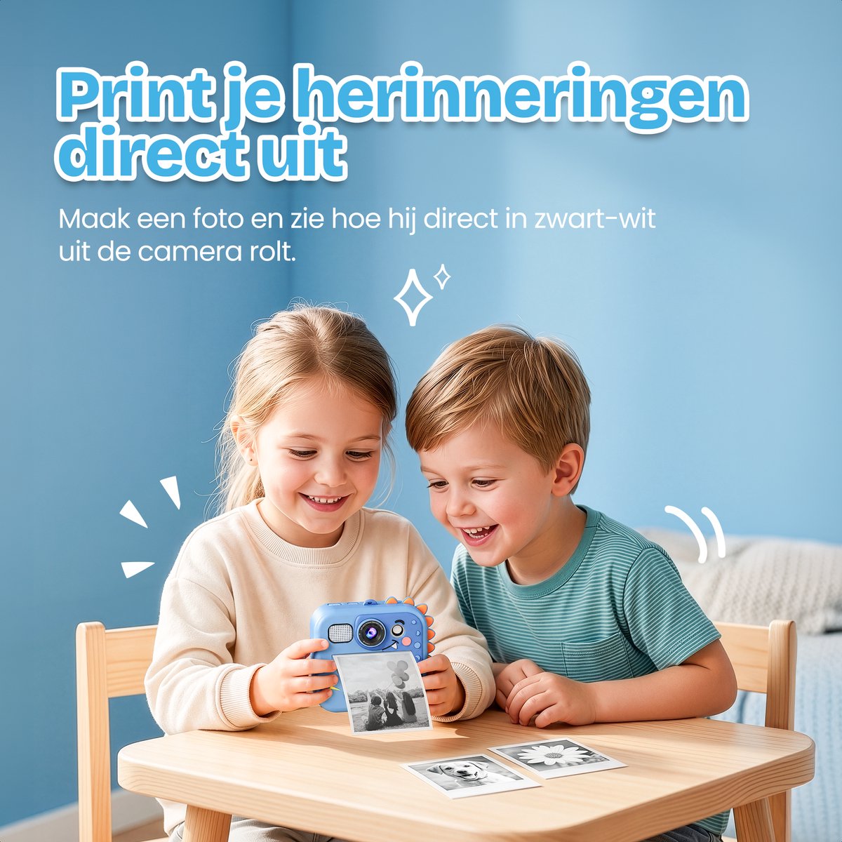 TinyPlay Kindercamera met foto printer - Siliconen Hoes - 48MP - Digitale Camera Kinderen - 32GB SD kaart - Full HD Foto en Video - Spelletjes - Fotoprinter - Kinder camera - Digitale kindercamera - Blauw – foto 8
