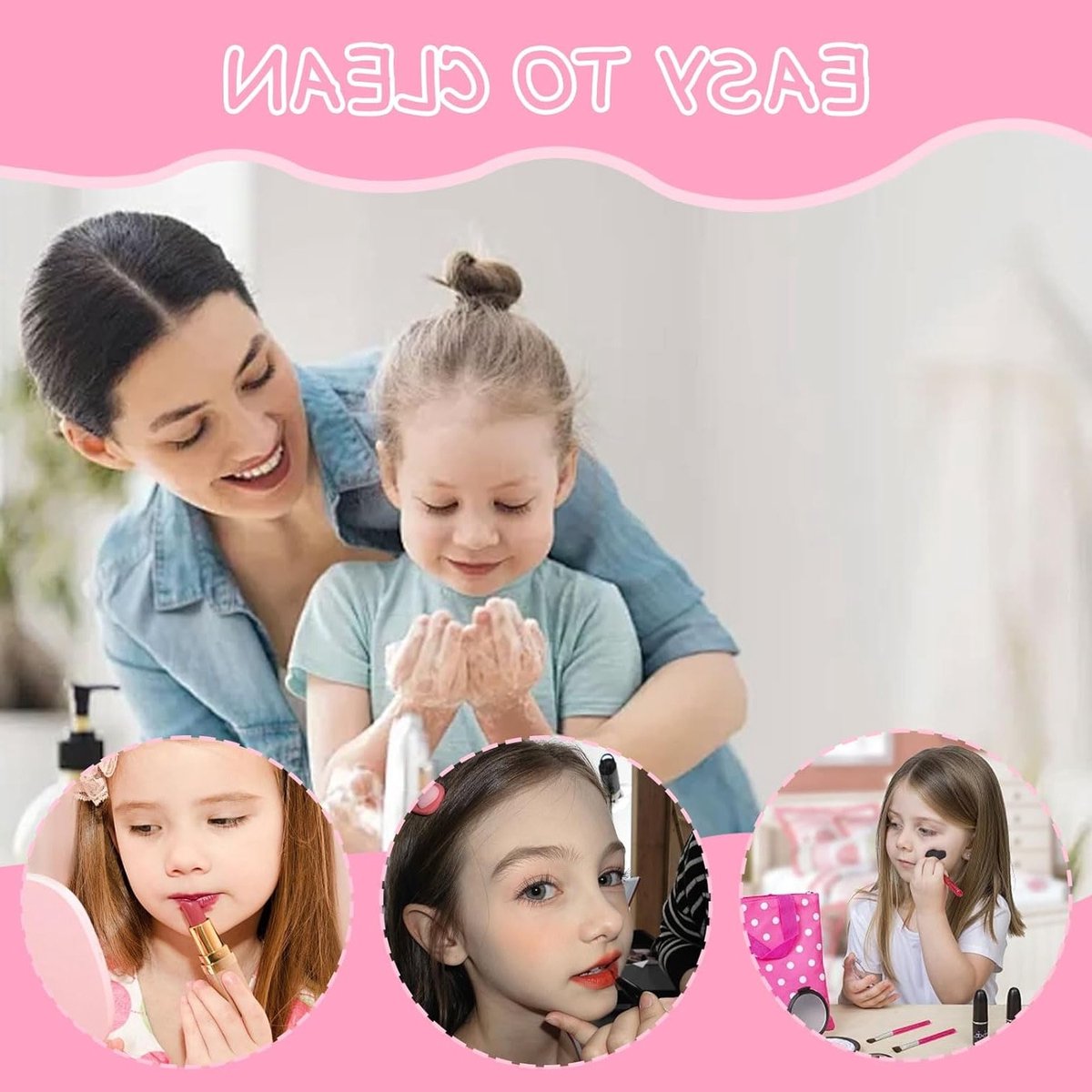 Kids Make-up Set met 9 Kwasten en 32 Kleuren, Veilig en Wasbaar Cosmetica Speelgoed voor Verjaardagen, Feestjes en Prinsessen — afbeelding 3