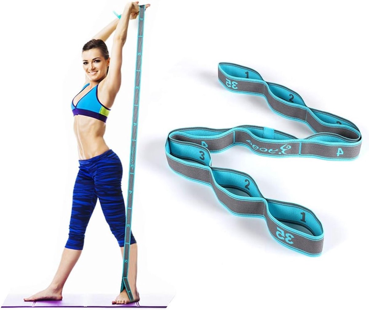 Flexibele Yoga Stretchband met 9 Lussen, Wasbaar en Hoog Elastisch, Ideaal voor Warm Yoga en Gymnastiek Oefeningen