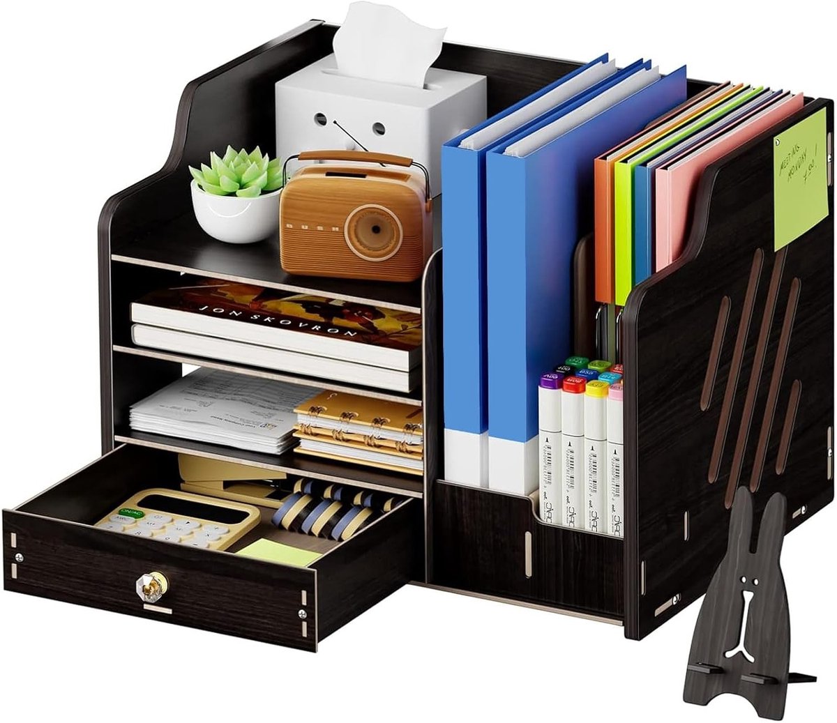 Houten Bureau Organizer met Lade, Ruimtebesparende Opbergdoos voor Kantoor, School en Thuis, Ideaal voor Kantoorbenodigdheden en Decoratie — cadeau in Wonen & Interieur - foto 5