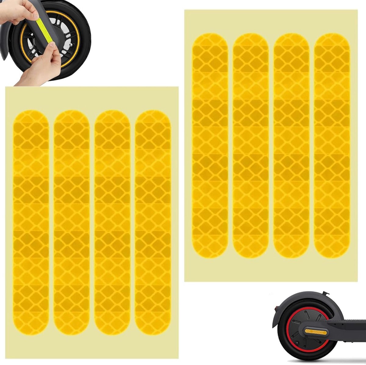 Reflecterende Stickers voor Elektrische Scooter – Set van 8 Waterdichte Veiligheidsreflectoren – Sterke PVC Reflectoren voor Voor- en Achterzijde – E-Step Accessoires voor Verbeterde Zichtbaarheid