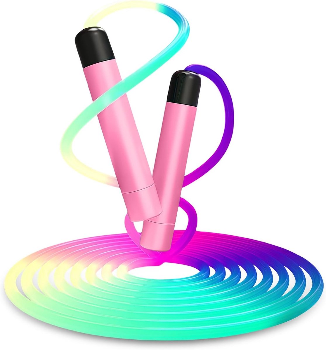 Verlichte springtouw in roze voor kinderen en volwassenen, ideaal voor fitness en plezier