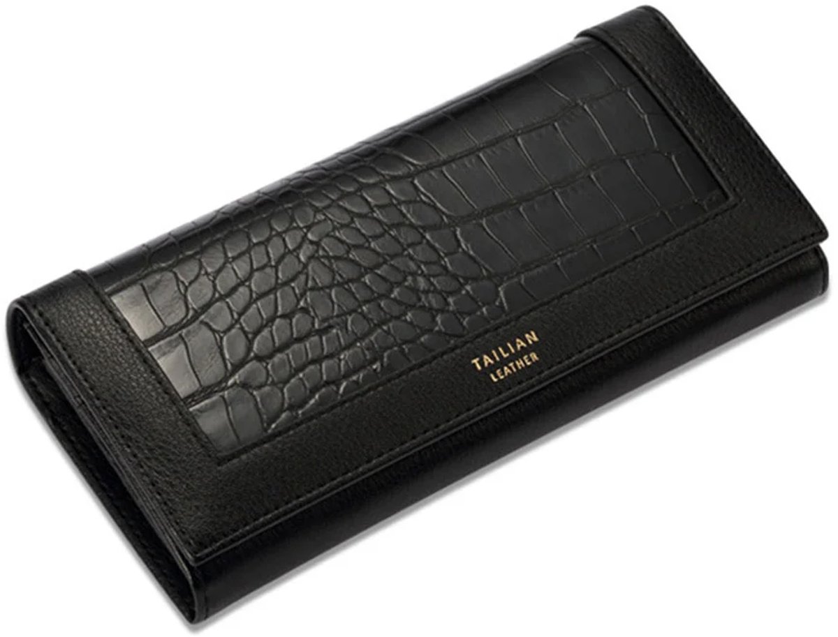 CenZ® Portemonnee Dames, Portemonnee, Portemonnees, Portefeuille Dames, Dames Pasjes Houder, Card Holder Wallet, Portefeuille, Portefeuille Dames Met Kaarthouders, Creditcardhouder, Pasjeshouder Vrouwen, Moederdag, Valentijnsdag, LEREN PATROON, ZWART