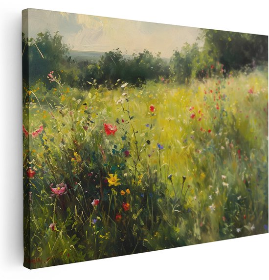 Artaza Canvas Schilderij Bloemen Landschap - 40x30 cm - Wanddecoratie Natuur - Muurdecoratie Weiland - Kamer Accessoires Woonkamer