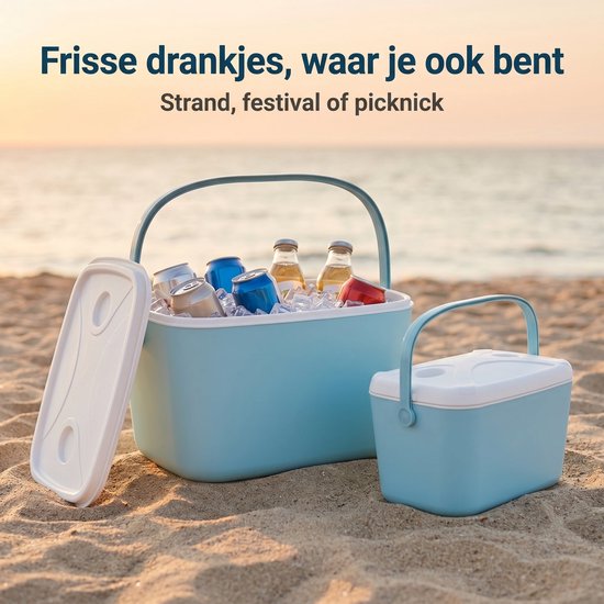 Cheqo® Koelbox Set van 2 - Lichtblauw - Passieve Koelbox voor Camping en Picknick - Draagbare Koeltas zonder Stroom - Geïsoleerd voor Strand en Auto - Passend in Elkaar - Frigobox - Coolbox - Festival - BBQ - Outdoor van Cheqo — afbeelding 4
