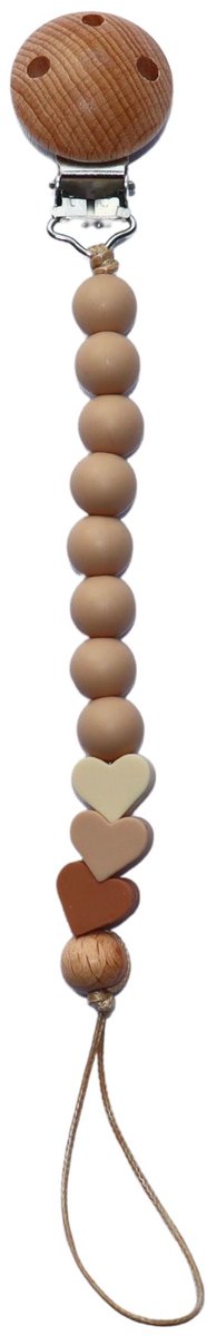 Zibbi Little Hearts Speenkoord Sand Beige – Luxe Siliconen Speenclip – BPA Vrij
