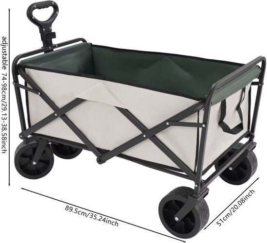 Inklapbare aanhangwagen - Voor sport, tuin en wasgoed - Grote capaciteit draagbare kar - Khaki, max. 115 kg (253,5 lbs) met wielen — afbeelding 5