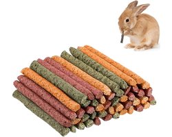 20 Stuks Hooi Sticks voor Konijnen, Cavia's, Hamsters en Chinchilla's - Kauwspeelgoed in 4 Smaken, Gezonde Snack en Speelgoed voor Kleine Dieren